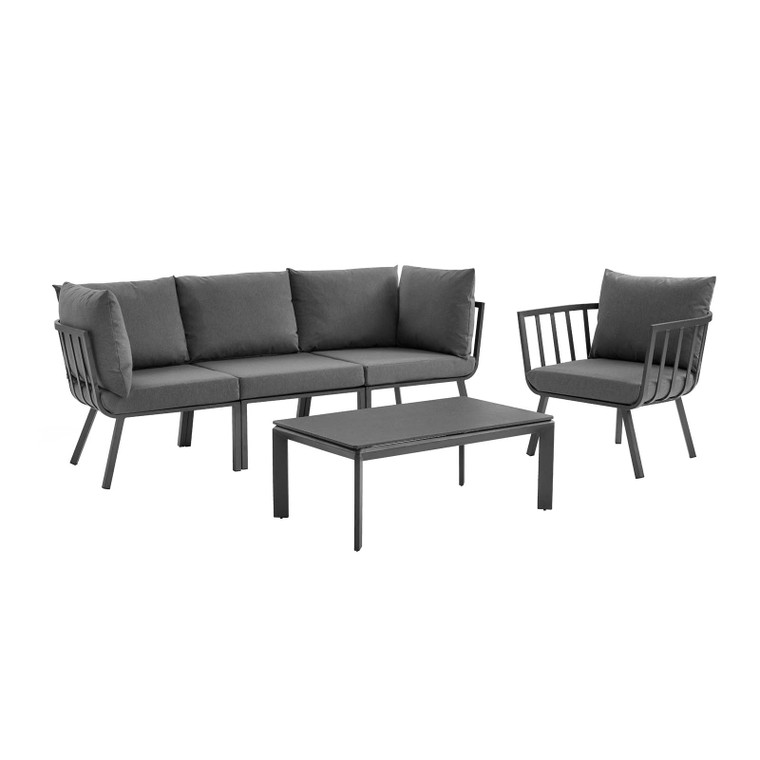 Riverside 5 Piece Outdoor Patio Aluminum Set | Coffee Table + Armchair + Armless Chair + Corner Chairs