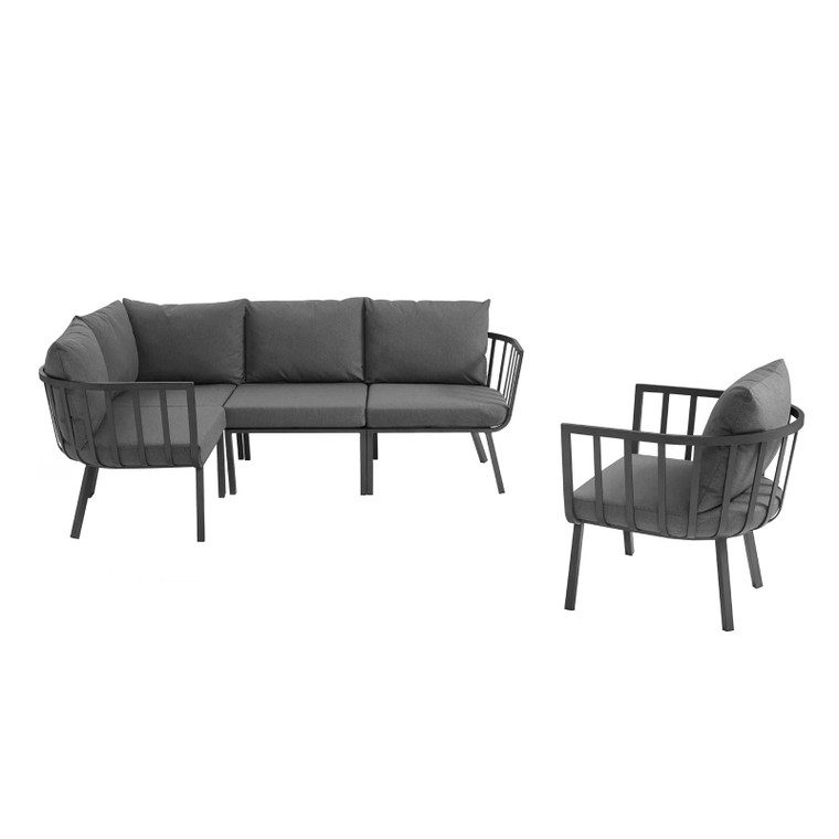 Riverside 5 Piece Outdoor Patio Aluminum Set | Armchair + Armless Chairs + Corner Chairs