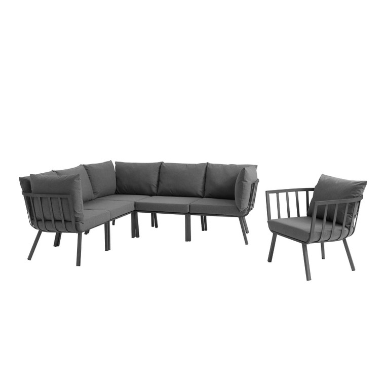 Riverside 6 Piece Outdoor Patio Aluminum Set | Armchair + Armless Chairs + Corner Chairs