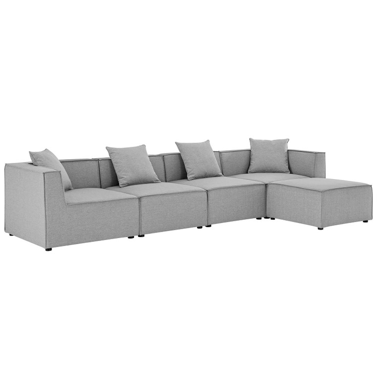 Saybrook Outdoor Patio Upholstered 5-Piece Sectional Sofa | Ottoman + Armless Chairs + Corner Chairs