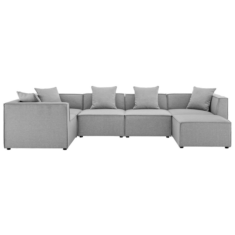 Saybrook Outdoor Patio Upholstered 6-Piece Sectional Sofa | Ottoman + Armless Chairs + Corner Chairs