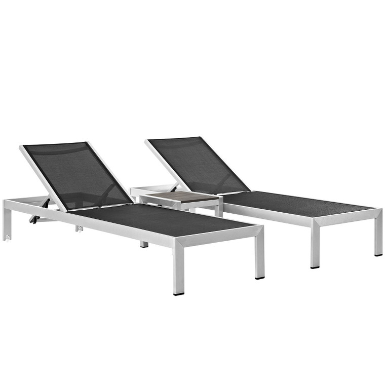 Shore 3 Piece Outdoor Patio Aluminum Set | Mesh Sun Lounger + Side Table