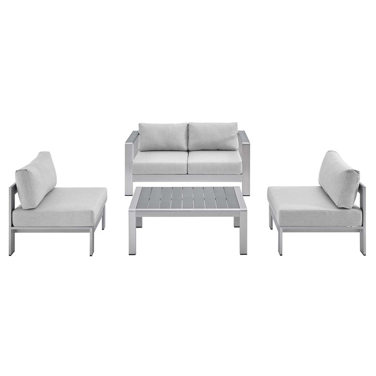 Shore Sunbrella® Fabric Outdoor Patio Aluminum 4 Piece Set | Coffee Table + Loveseat + Armless Chairs