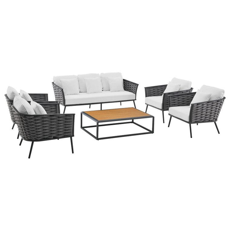 Stance 6 Piece Outdoor Patio Aluminum Sectional Sofa Set | Armchairs + Coffee Table + Sofa