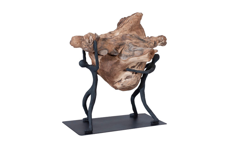 Atlas Lifting Wood Sculpture | Black, Brown