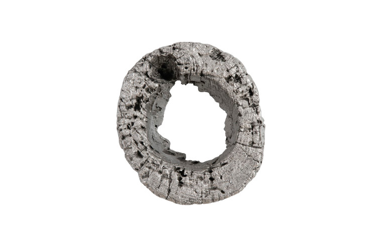 Cast Eroded Wood Circle Single-Hole Wall Tile | Silver