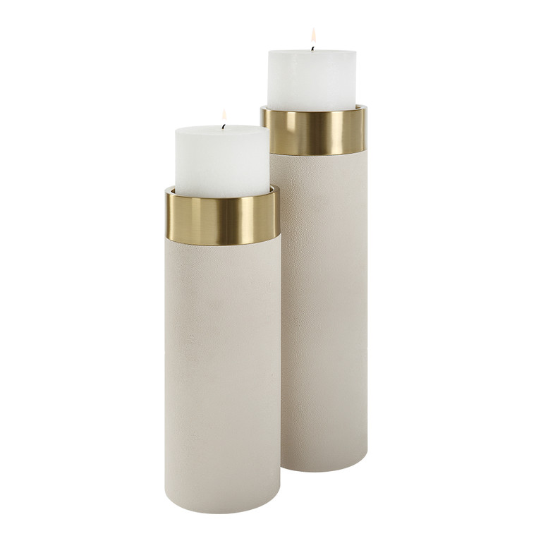 Wessex White Pillar Candleholders Set Of 2