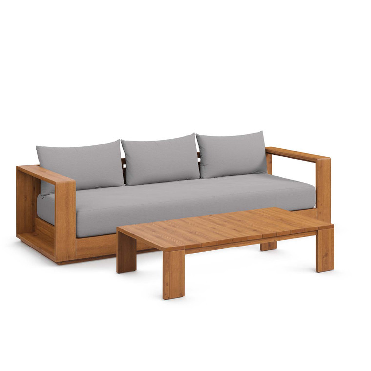 Tahoe Outdoor Patio Acacia Wood 2-Piece Sofa and Coffee Table Set | Natural Light Gray