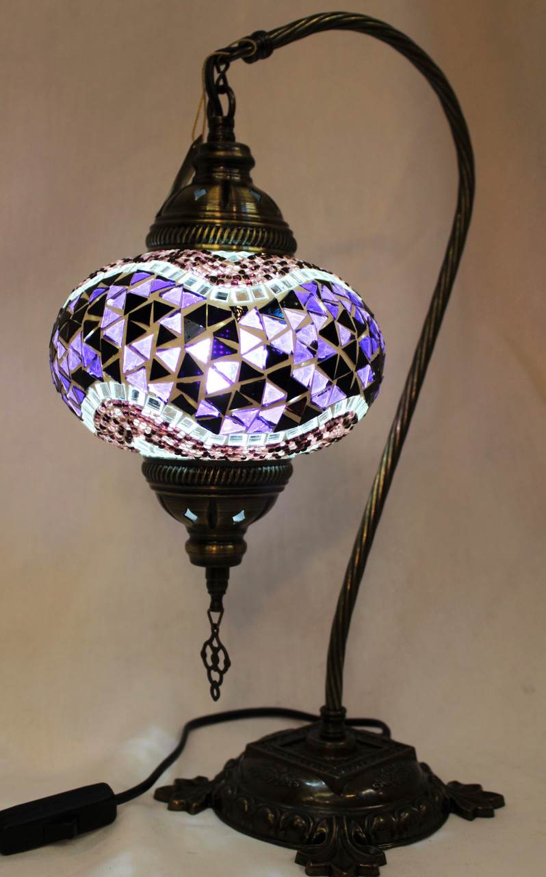 Mosaic Swan Table Lamp Purple Wave
