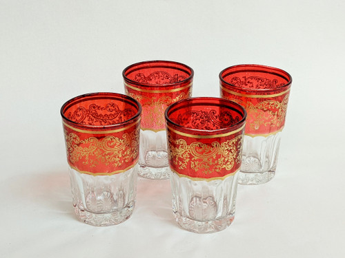 Moroccan tea glasses, red, colorful juice glasses, set of 4 tea glasses