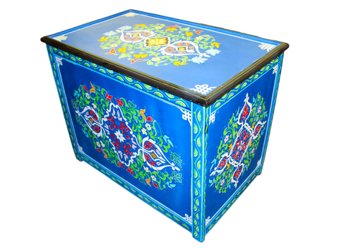 painted desk, blue desk, moroccan desk, beautiful office desk, handmade, unique, moroccan, blue, with design, desk,