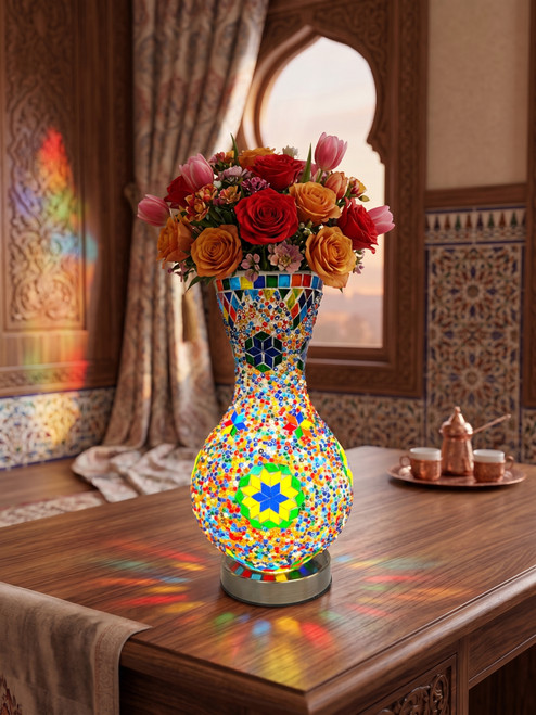 vase, Turkish Vase, mosaic vase, glass mosaic, vase lamp, lamp, lamp vase, mosaic lamp, turkish lamp, handmade turkish lamp, handmade turkish vase with light, home decor, gift, housewarming gift,
