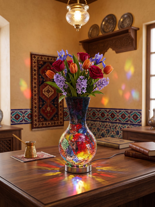 vase, Turkish Vase, mosaic vase, glass mosaic, vase lamp, lamp, lamp vase, mosaic lamp, turkish lamp, handmade turkish lamp, handmade turkish vase with light, home decor, gift, housewarming gift, crackled glass