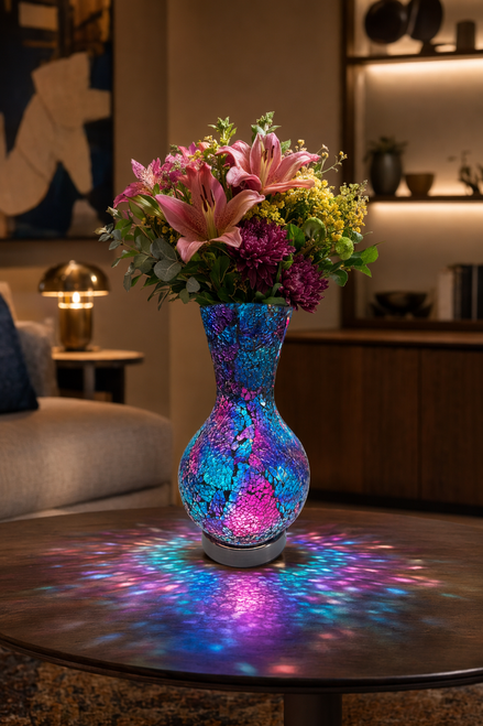 vase, Turkish Vase, mosaic vase, glass mosaic, vase lamp, lamp, lamp vase, mosaic lamp, turkish lamp, handmade turkish lamp, handmade turkish vase with light, home decor, gift, housewarming gift, crackled glass, blue glass, cobalt blue, purple, purple glass, purple vase, blue vase