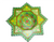 Handmade Moroccan hand-painted eight-pointed star-shaped accent table in lime green with red arabesque floral medallions, yellow and blue butterfly motifs, and Moorish arched cutout base, traditional North African folk art furniture