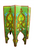 Handmade Moroccan hand-painted eight-pointed star-shaped accent table in lime green with red arabesque floral medallions, yellow and blue butterfly motifs, and Moorish arched cutout base, traditional North African folk art furniture