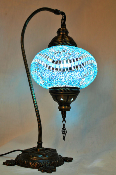 Mosaic Swan Table Lamp Turquoise Stars
