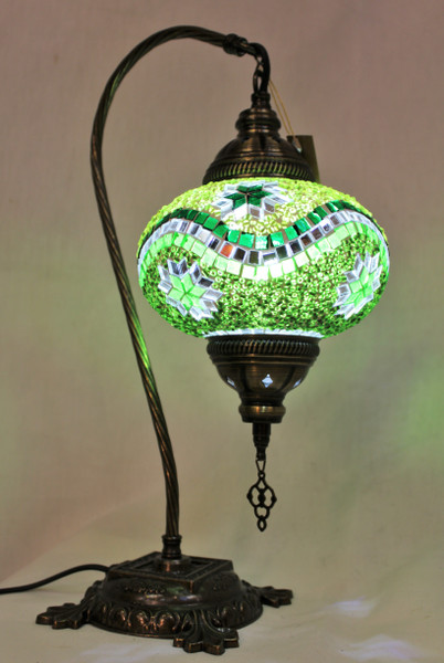 Mosaic Swan Table Lamp Green Stars