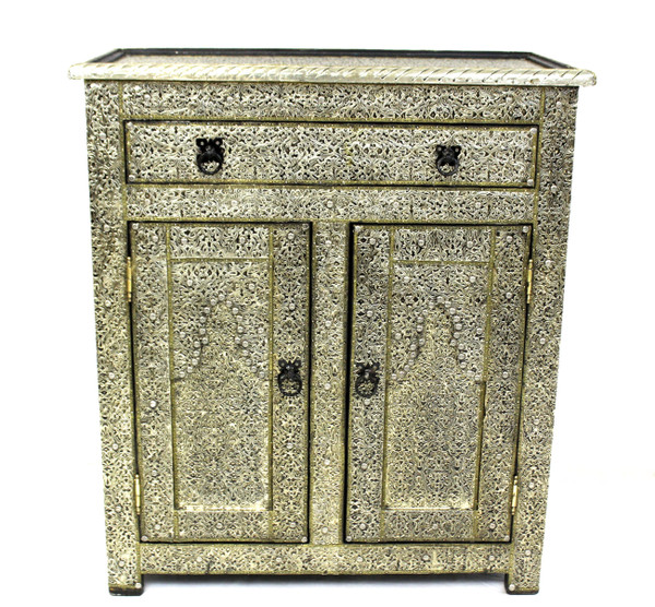 moroccan cabinet, moroccan armoire, moroccan home decor, metal furniture, large cabinet, tv cabinet, moroccan tv cabinet, moroccan sideboard, high-end furniture, luxe furniture, metal furniture, silver furniture, moroccan dresser, moroccan nightstand, moroccan cupboard, silver cupboard, silver dresser, wardrobe