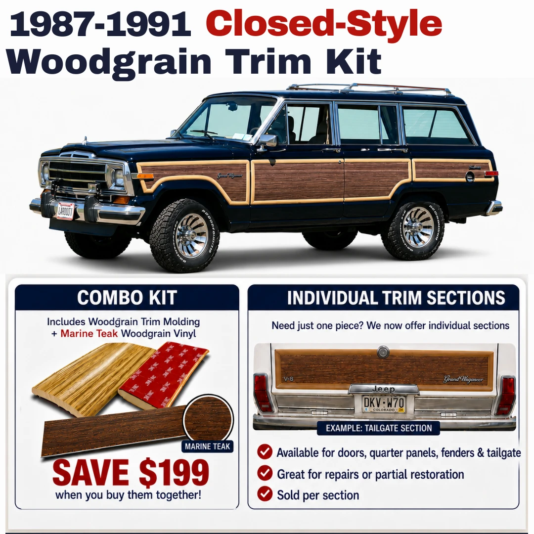 1987-1991 Jeep Grand Wagoneer Woodgrain Trim Kit (Closed Style)