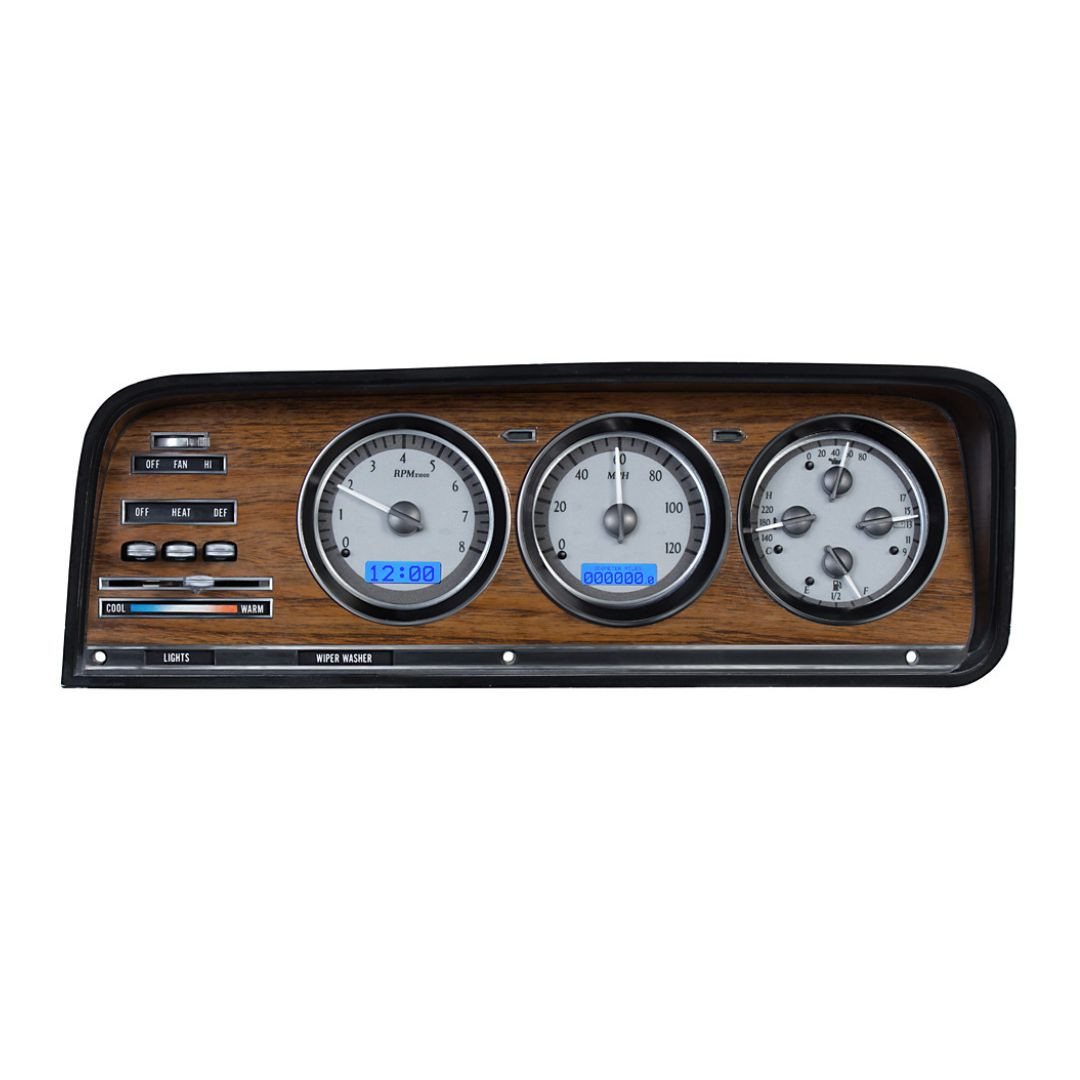Dakota Digital VHX Series Dashboard 1973-1985; Silver Alloy/Blue