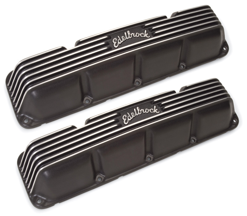 AMC V8 Edelbrock Finned Powdercoated Black Aluminum Valve Covers - 41993