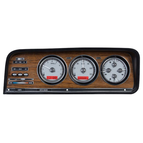 Dakota Digital VHX Series Dashboard 1973-1985; Silver Alloy/Red