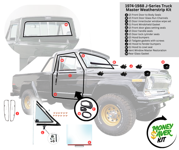 1974-1988 J-Series Truck Master Weatherstrip & Vent Window Restoration Kit