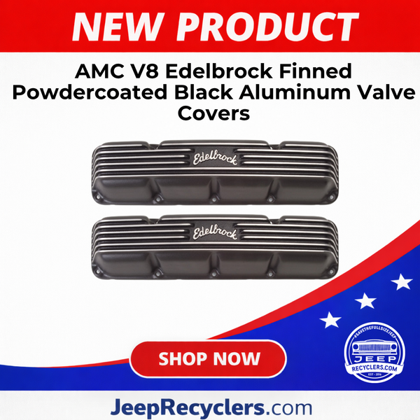 AMC V8 Edelbrock Finned Powdercoated Black Aluminum Valve Covers