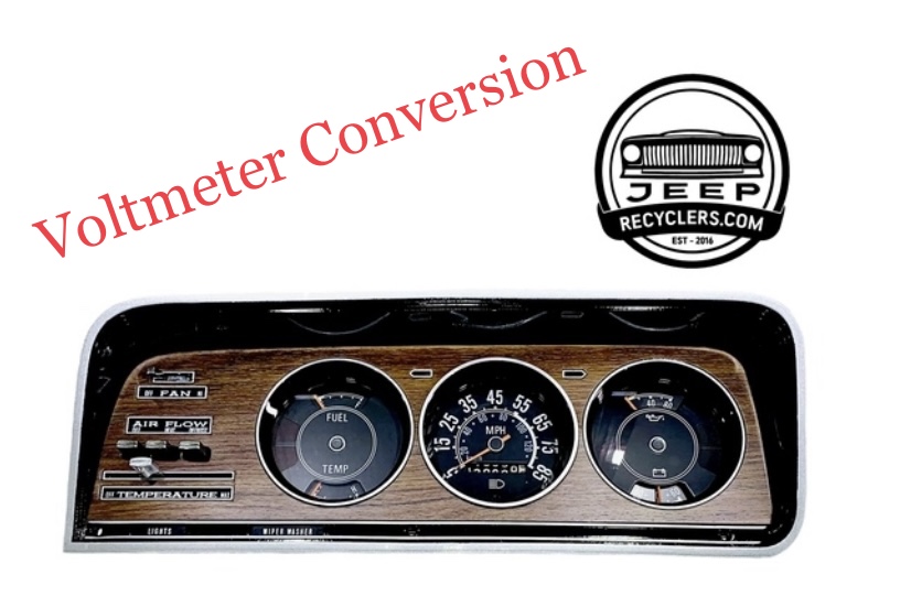 Full Size Jeep 1973-1985  Cherokee SJ, Wagoneer ,J-Truck, J-10, J-20, FSJ Restored Instrument Gauge Cluster W/ Volt Meter Conversion, LED's,  & NEW Gunstock Vinyl Aluminum Backed Cover Plate