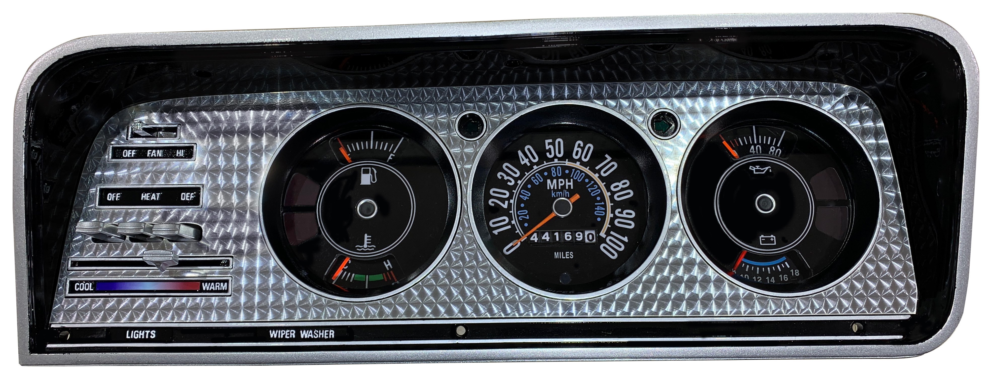 Full Size Jeep 1973-1985  Cherokee SJ, Wagoneer ,J-Truck, J-10, J-20, FSJ Restored Instrument Gauge Cluster W/ Volt Meter Conversion, LED's,  & NEW Aluminum Machined Metal Overlay