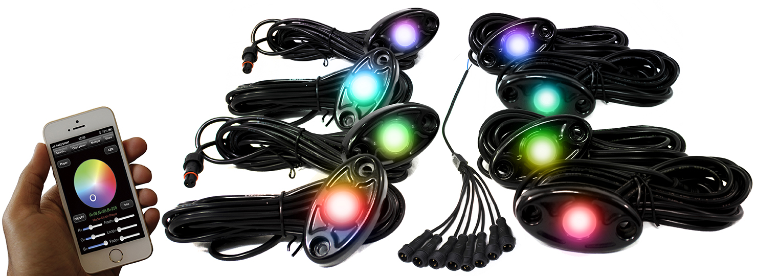 ColorSMART 8-Pod LED Rock Light Kit (RGB Multi-Color w/ Black Housings)