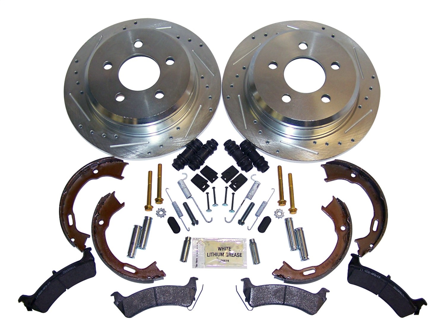 Rear Performance Brake Kit for Jeep ZJ, ZG, Drilled & Slotted Rotors & Hardware