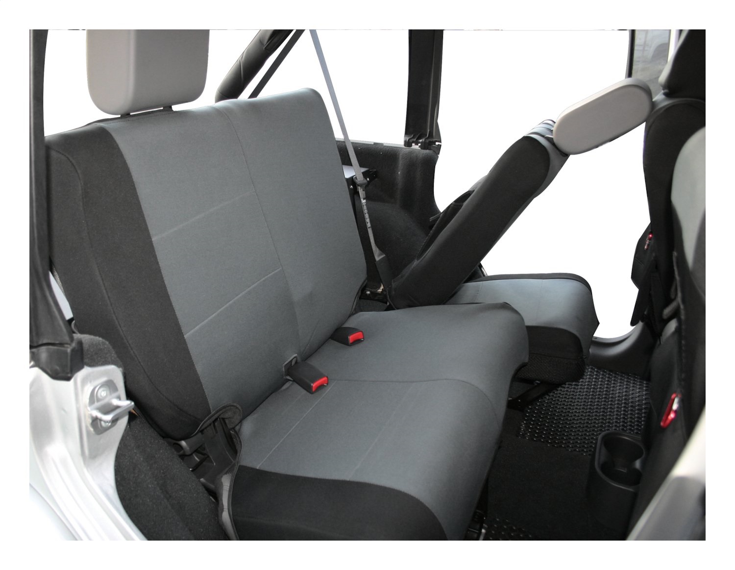 Rear Polycanvas Seat Cover for Jeep 07-11 JK Wrangler w/ 4-Doors; Black/Gray