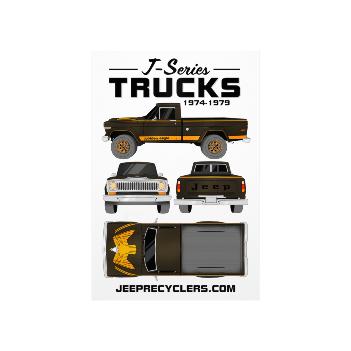 Kids' Room Premium Matte Vertical Poster with Classic Golden Eagle J-Series Jeep Truck 1974-1979 Design