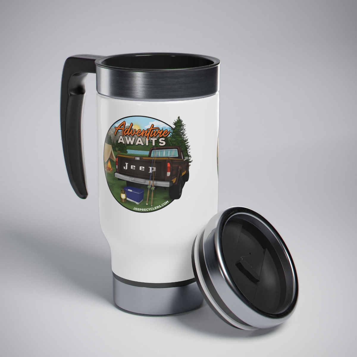 Adventure Awaits Golden Eagle J10 Full Size Jeep Stainless Steel Travel Mug with Handle, 14oz