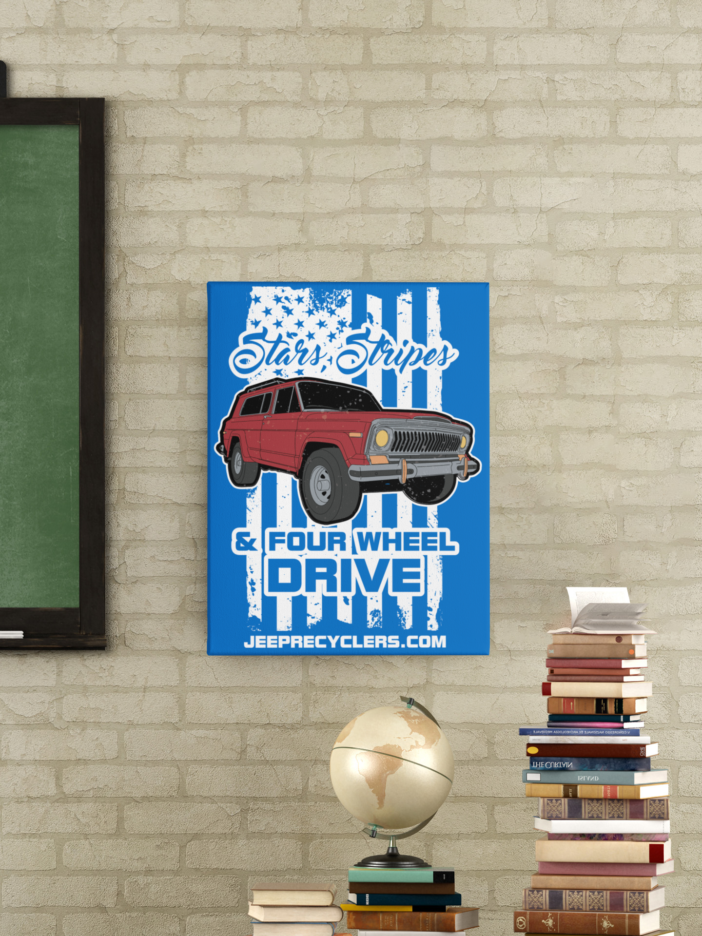Stars, Stripes & 4WD Red Cherokee SJ Kids Wall Art Poster
