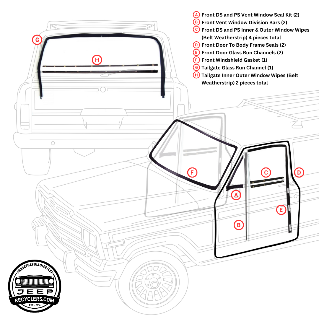 Complete Window and Door Weatherstrip Kit for 1974-1983 2-Door Cherokee