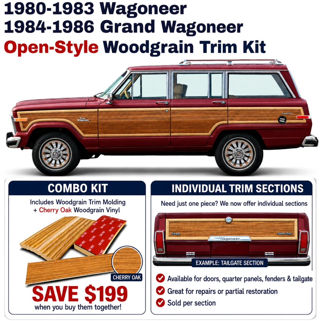 1980-1986 Wagoneer, Grand Wagoneer Woodgrain Trim Kit (Open Style)