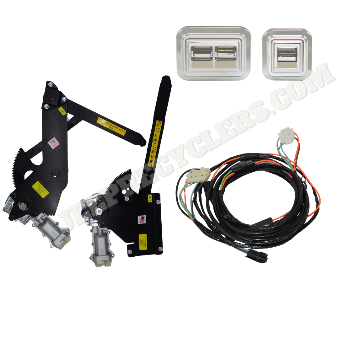 1963-1991 Front Door Power Window Motor Kit with Nostalgic Style Switches for Door Placement