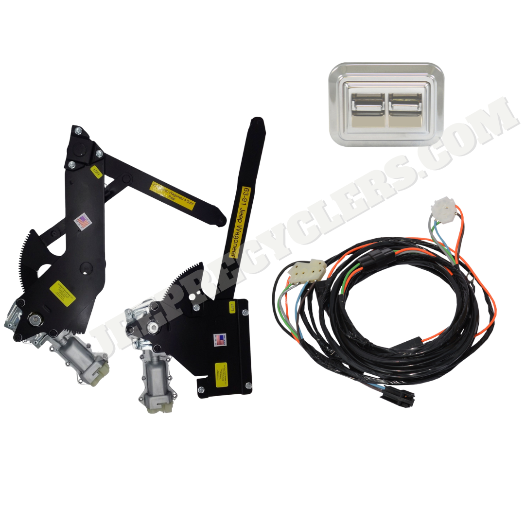 1963-1991 Front Door Power Window Motor Kit With Nostalgic Style Quad Switch for Console Placement