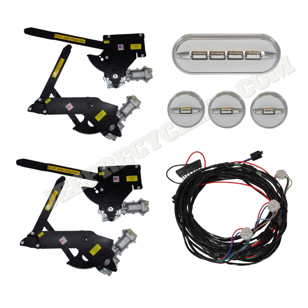 1963-1991 4 Door Power Window Motor Kit with Circular Ford-Style Switches for Door Placement