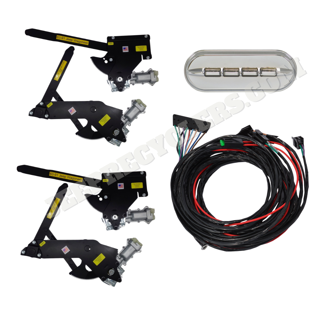 1963-1991 4 Door Power Window Motor Kit with Circular Ford-Style Quad Switch for Console Placement