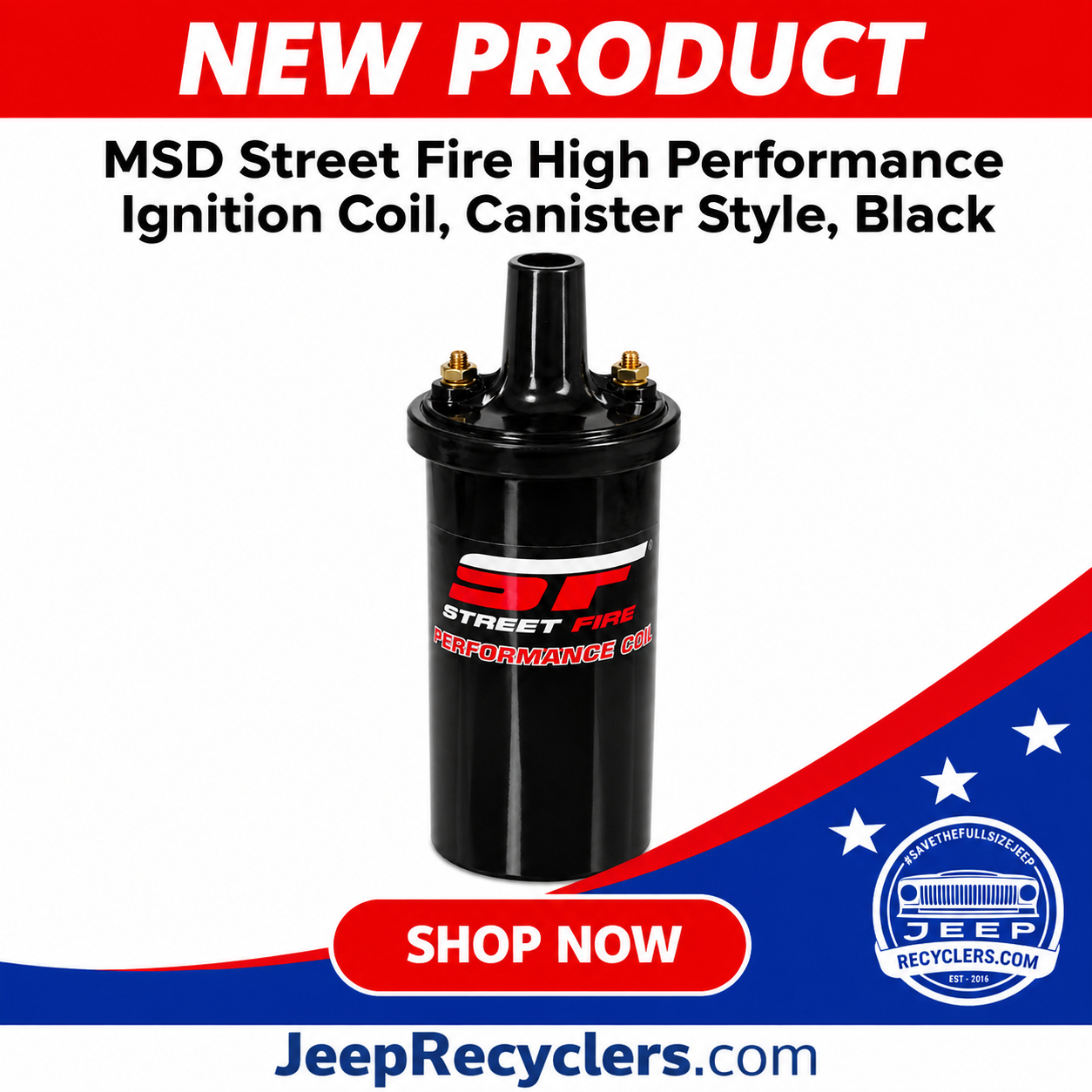 MSD Street Fire High Performance Ignition Coil, Canister Style, Black
