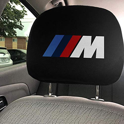 cargooghi Set of 2 for BMW M Headrest Covers,Black Gray Fabric Universal Headrest Cover Set for