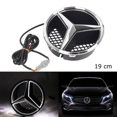 buy Mercedes benz Grill Star LED Light  Logo Emblem Badge  (Emblem Size 19 cm/7.48 inch snap-in)- original cheap automobile car cool accessories like bmw m power badges gap seat filler and many more auto car unique cool accessories to upgrade your car benzinooautos.org High quality trusted automotive car spare parts and accessories cool gadgets, door ghost light,  badges and logos from benz, audi , bmw , toyota, tesla