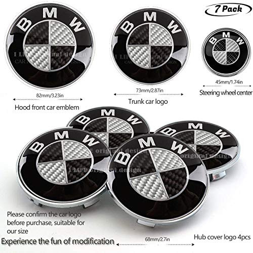 7pcs BMW Black and White Carbon Fiber Emblem,BMW Wheel Center Caps Hub CapsX4,bmw Emblem Logo Replacement for Hood/Trunk,BMW Steering Wheel Emblem Decal