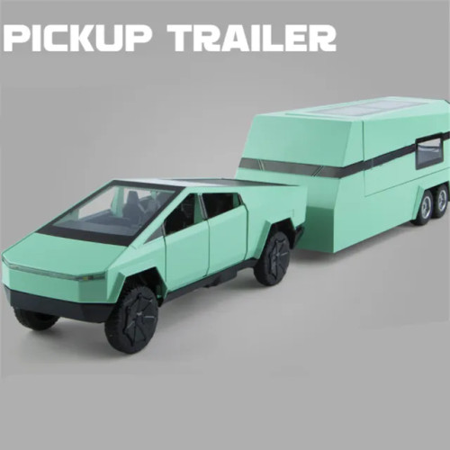 1/32 Tesla Cybertruck Pickup Trailer Alloy Car Model Diecasts Metal Toy Off-road Vehicles Truck Model Sound and Light Kids Gifts