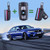 BMW Remote Fob, M-Colored Stripe Black Carbon Fiber Pattern Leather Key Holder with Keychain