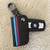 BMW Remote Fob, M-Colored Stripe Black Carbon Fiber Pattern Leather Key Holder with Keychain
